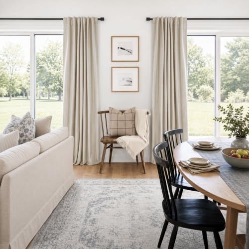 Linen Total Blackout Curtains for Bedroom Living Room 90 Inch, Cream